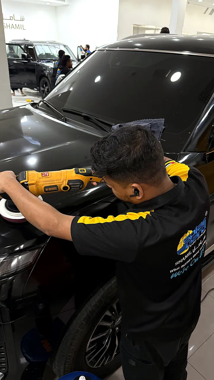 Nissan Patrol — machine polish in progress, Shamil Trading Sharjah